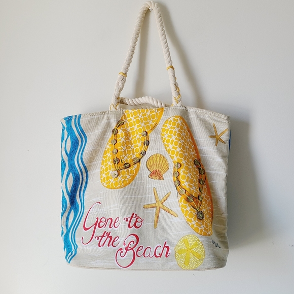 Paul Brent Gone to the Beach canvas bag w/ thick rope straps and zipper closure - Picture 1 of 12